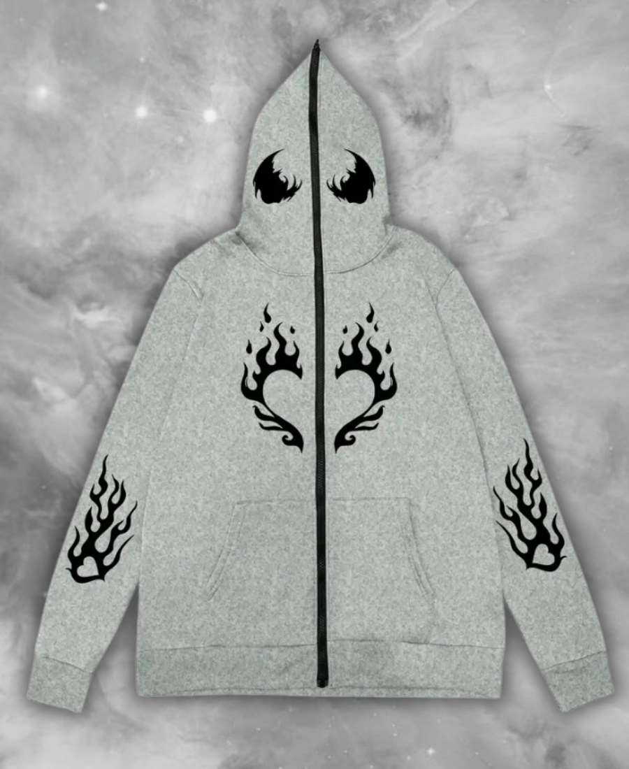 Heart Flame Zip-Up Hoodie