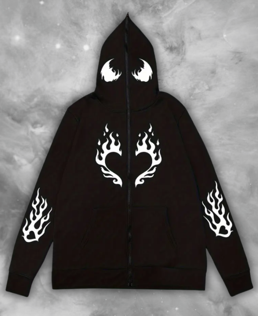 Heart Flame Zip-Up Hoodie