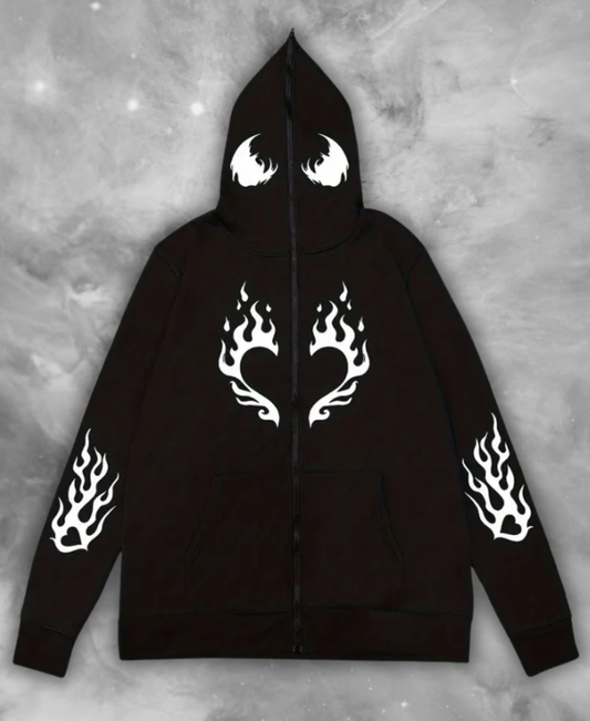 Heart Flame Zip-Up Hoodie