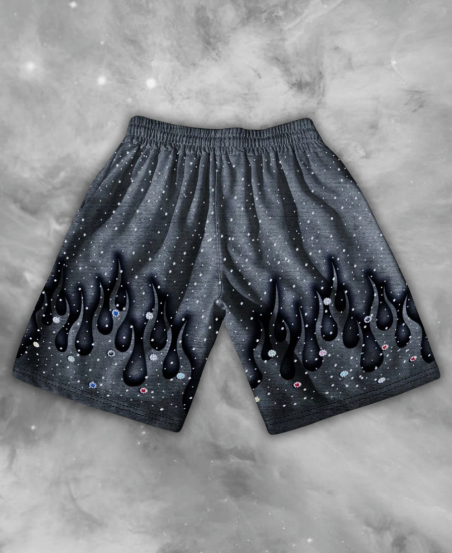 Los Angeles Flame Rhinestone Şort