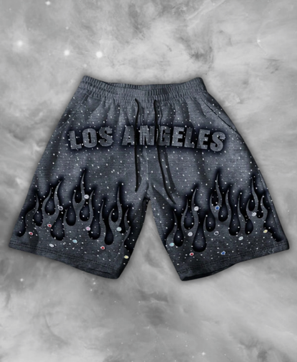 Los Angeles Flame Rhinestone Şort