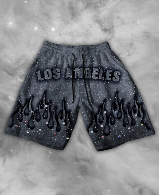 Los Angeles Flame Rhinestone Şort