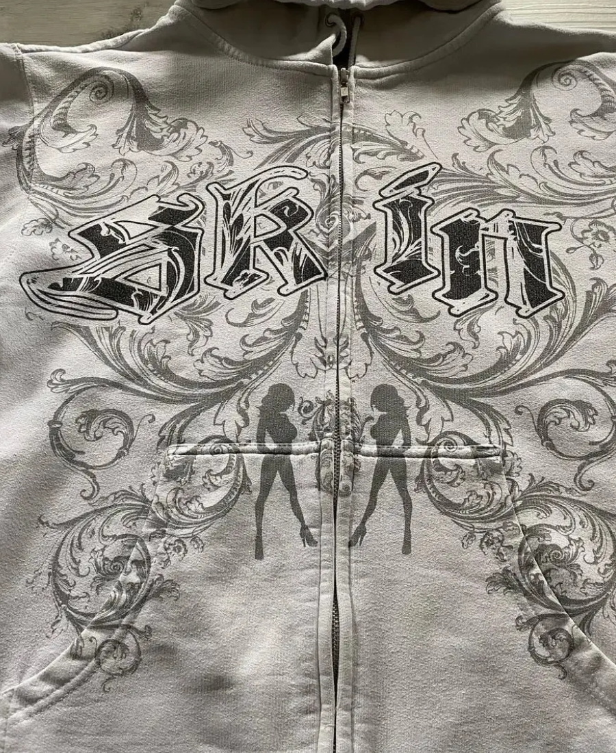 Gothic Silhouette Zip-Up Hoodie