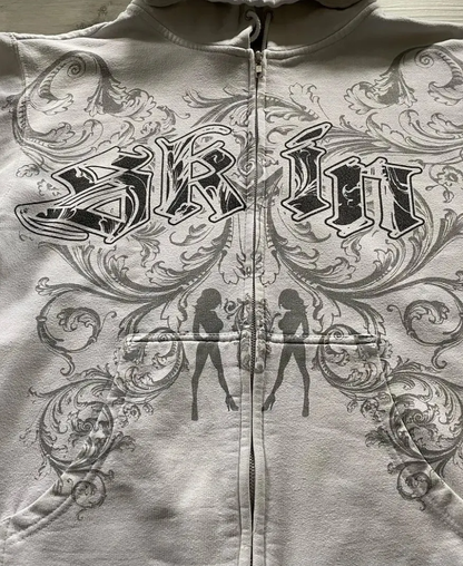 Gothic Silhouette Zip-Up Hoodie