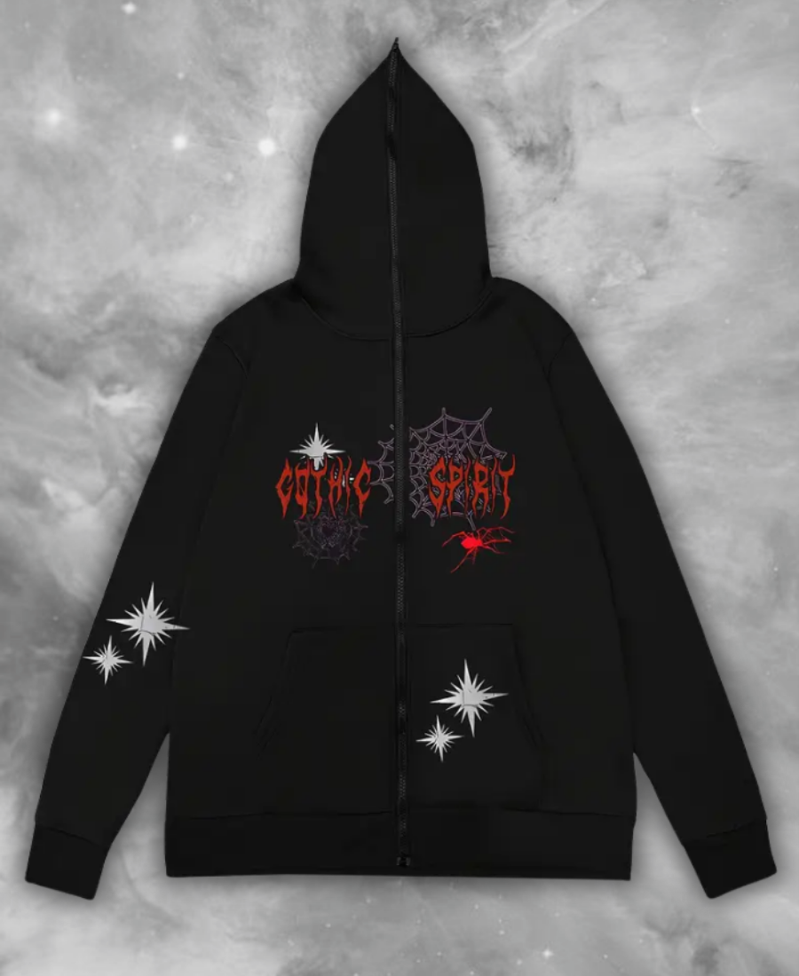 Gothic Spirit Web Zip-Up Hoodie