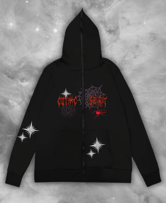 Gothic Spirit Web Zip-Up Hoodie