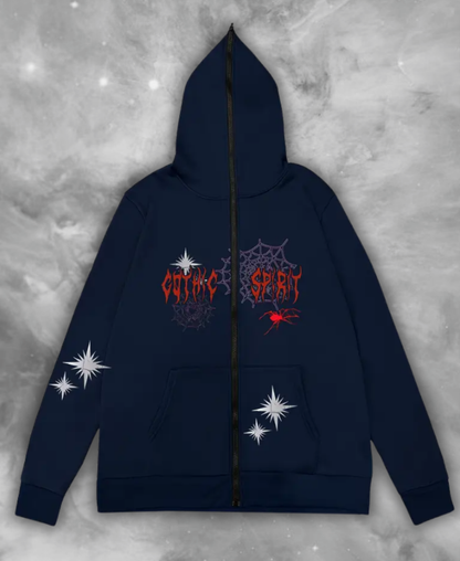 Gothic Spirit Web Zip-Up Hoodie