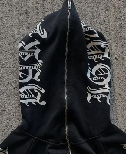 Black Scripture Zip-Up Hoodie