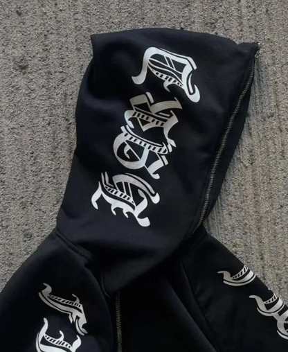 Black Scripture Zip-Up Hoodie