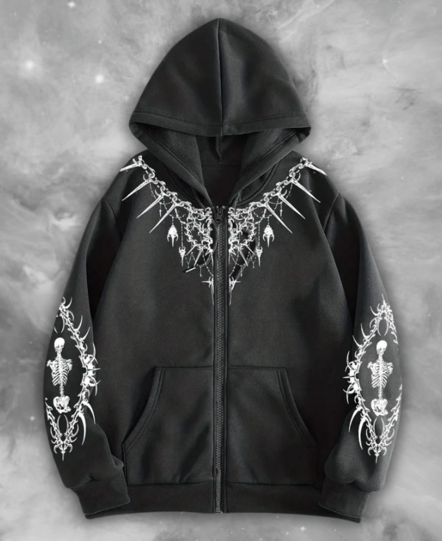 Skeleton "Eclipse Mirror" Zip-Up Hoodie