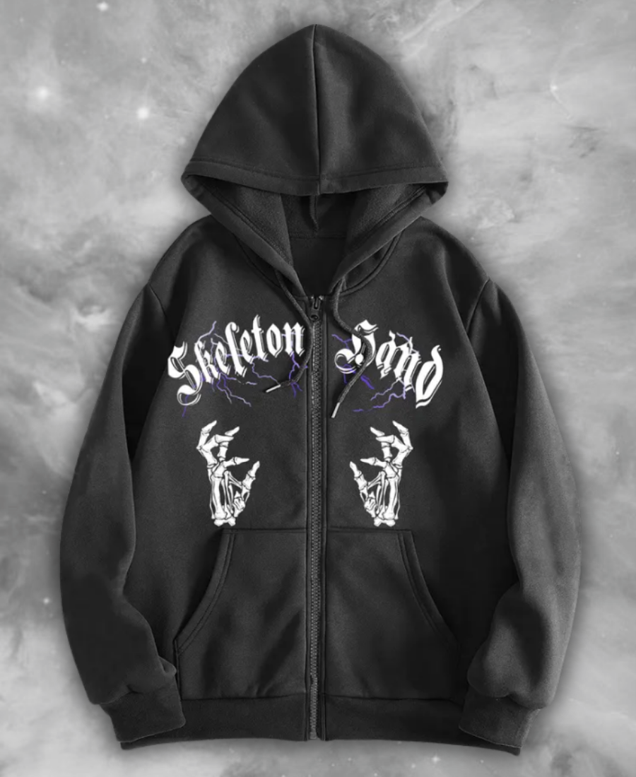 Skeleton Sign Zip-Up Hoodie