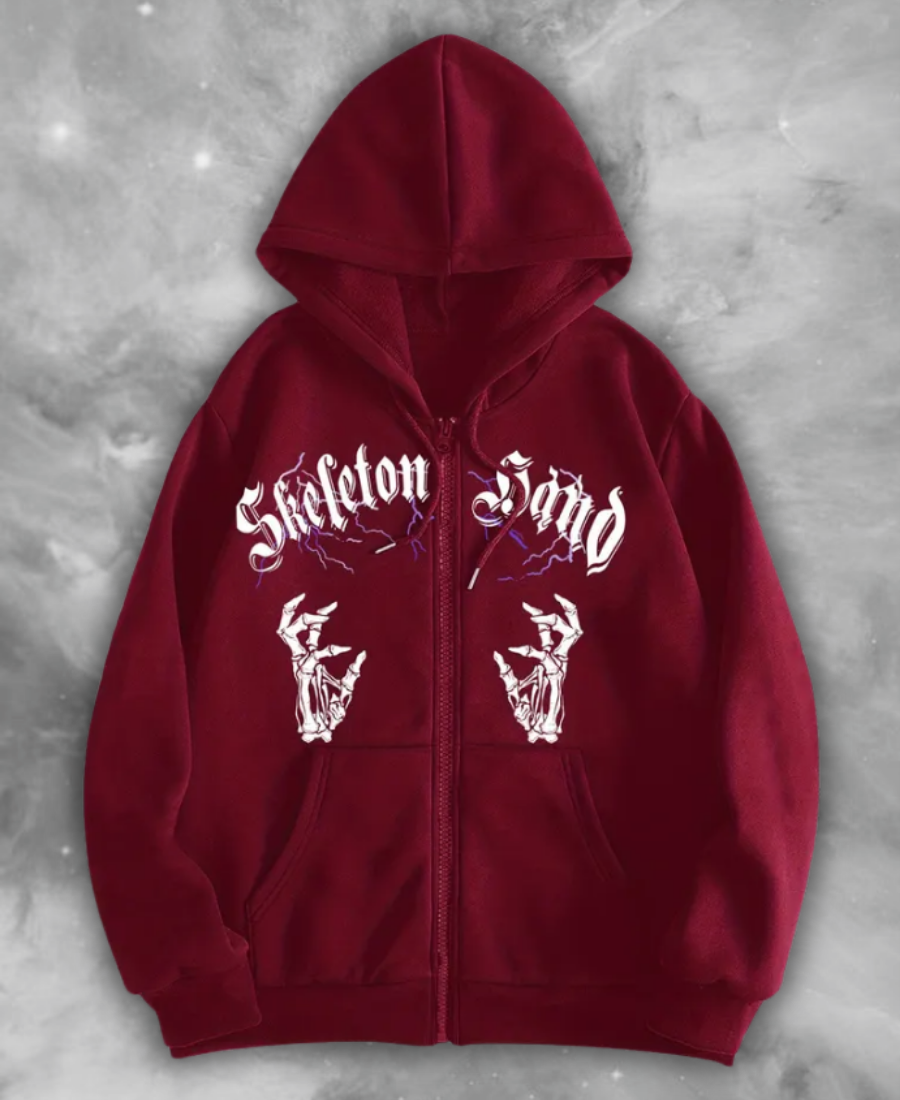 Skeleton Sign Zip-Up Hoodie