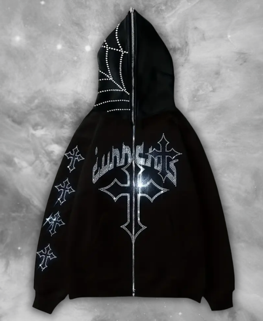 Currents Rhinestone Web Zip-Up Hoodie