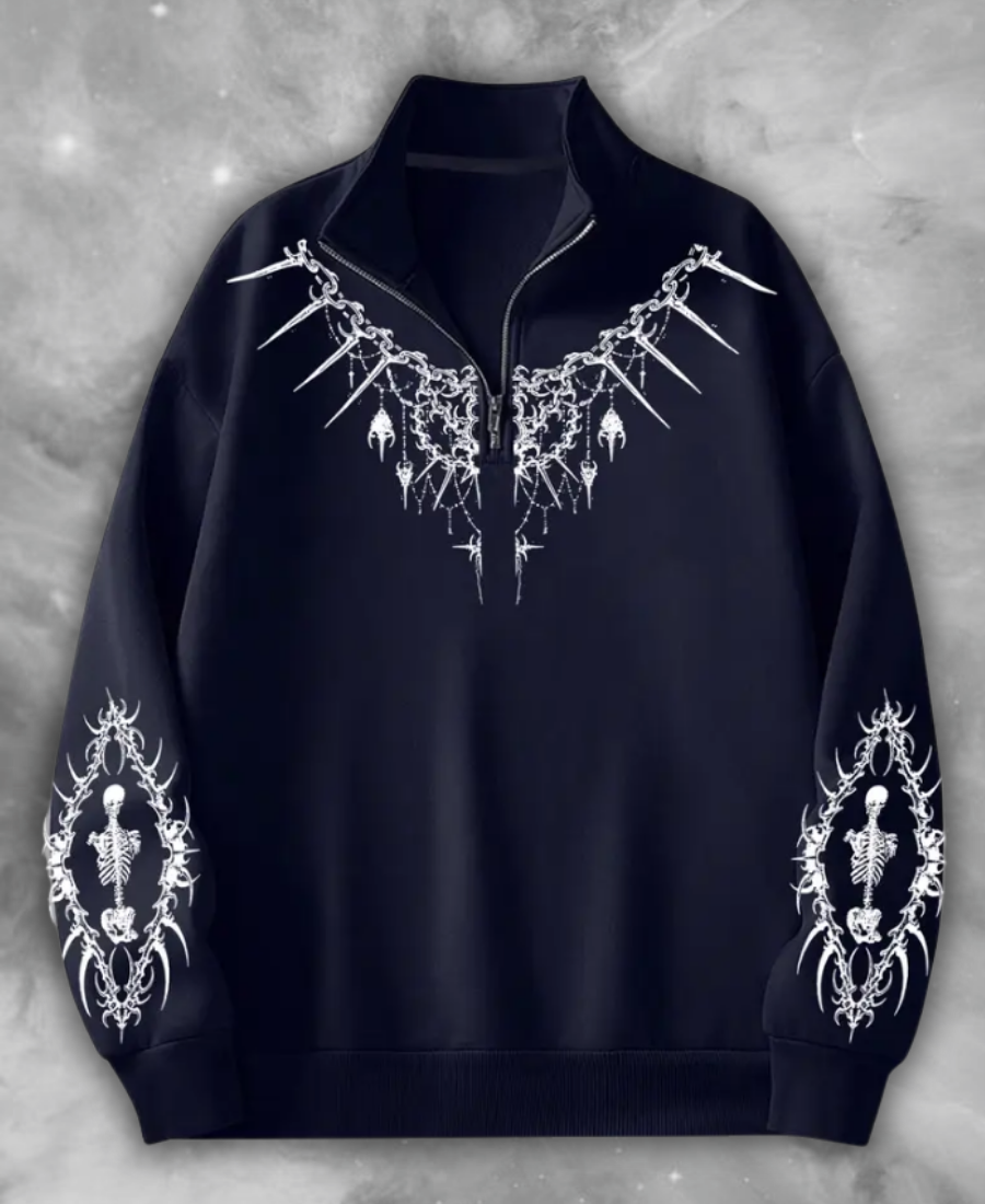 Skeleton "Eclipse Mirror" Half-Zip Sweatshirt