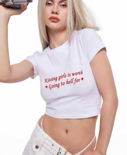 Kissing Girls Is Worth Y2K Baby Tee