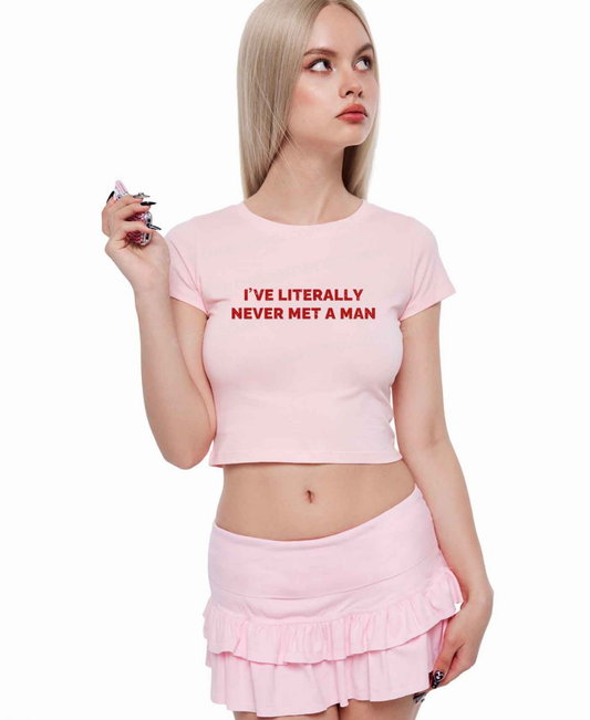 Never Met A Man Y2K Baby Tee