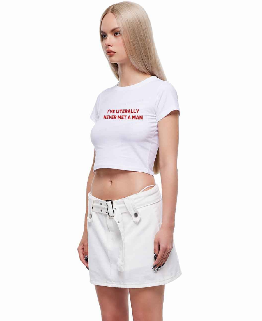 Never Met A Man Y2K Baby Tee