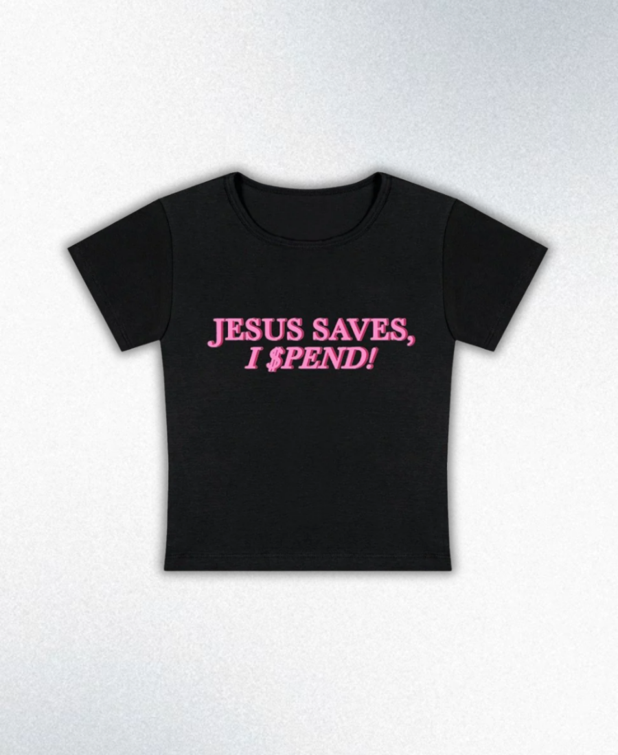 Jesus Saves I Spend Y2K Baby Tee