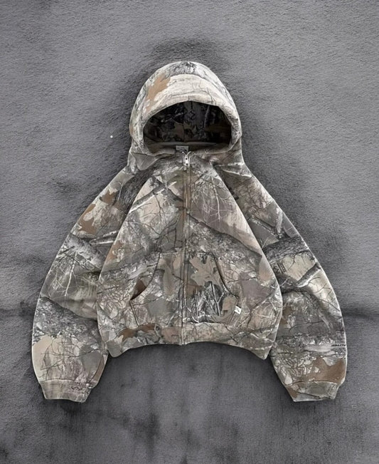 Camouflage Pattern Zip-Up Hoodie