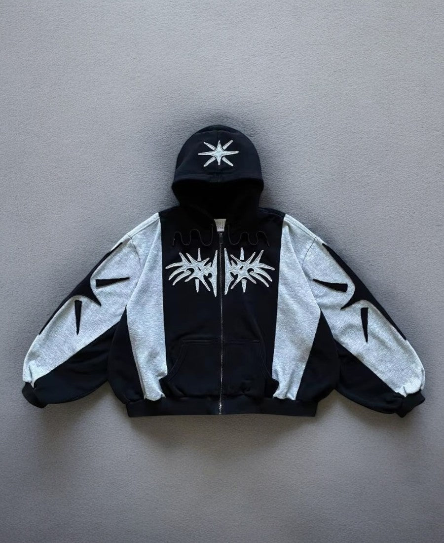 Geometric Pattern Zip-Up Hoodie