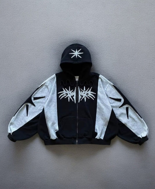 Geometric Pattern Zip-Up Hoodie