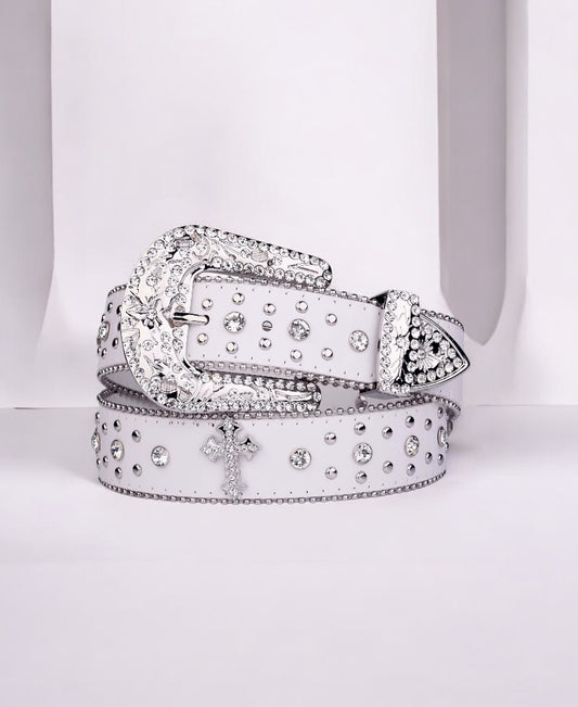 Rhinestone White Cross Premium Kemer